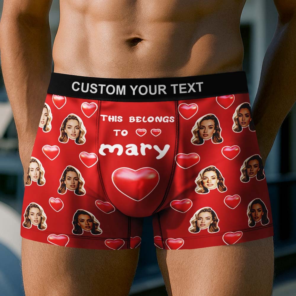 Custom Face Underwear Men's Boxer Briefs This Belongs to Personalized Photo Boxers Breathable Ice Silk - MyFaceUnderwearAU
