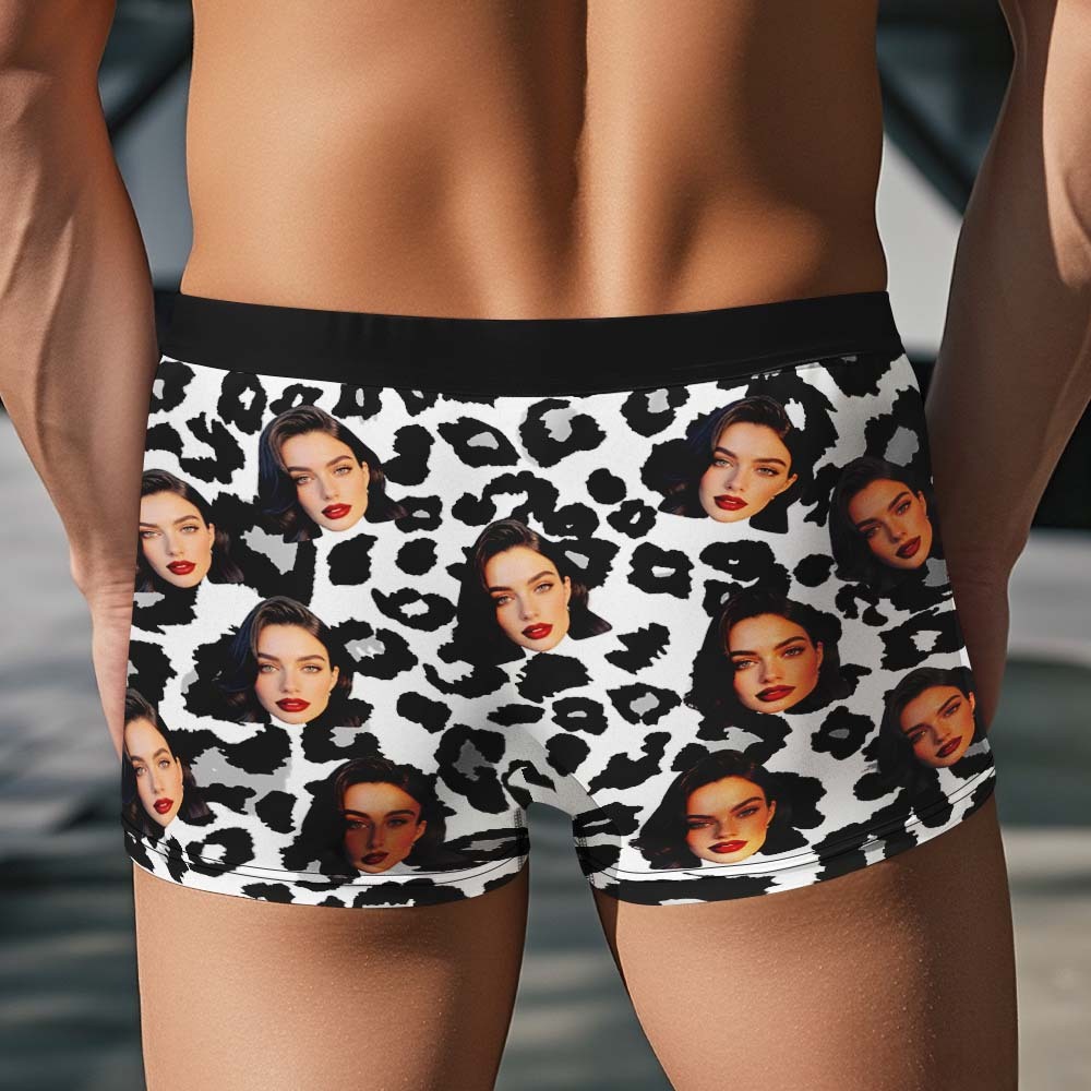Custom Face Men's Boxer Briefs Personalized Photo Underwear Breathable Ice Silk Leopard Print - MyFaceUnderwearAU