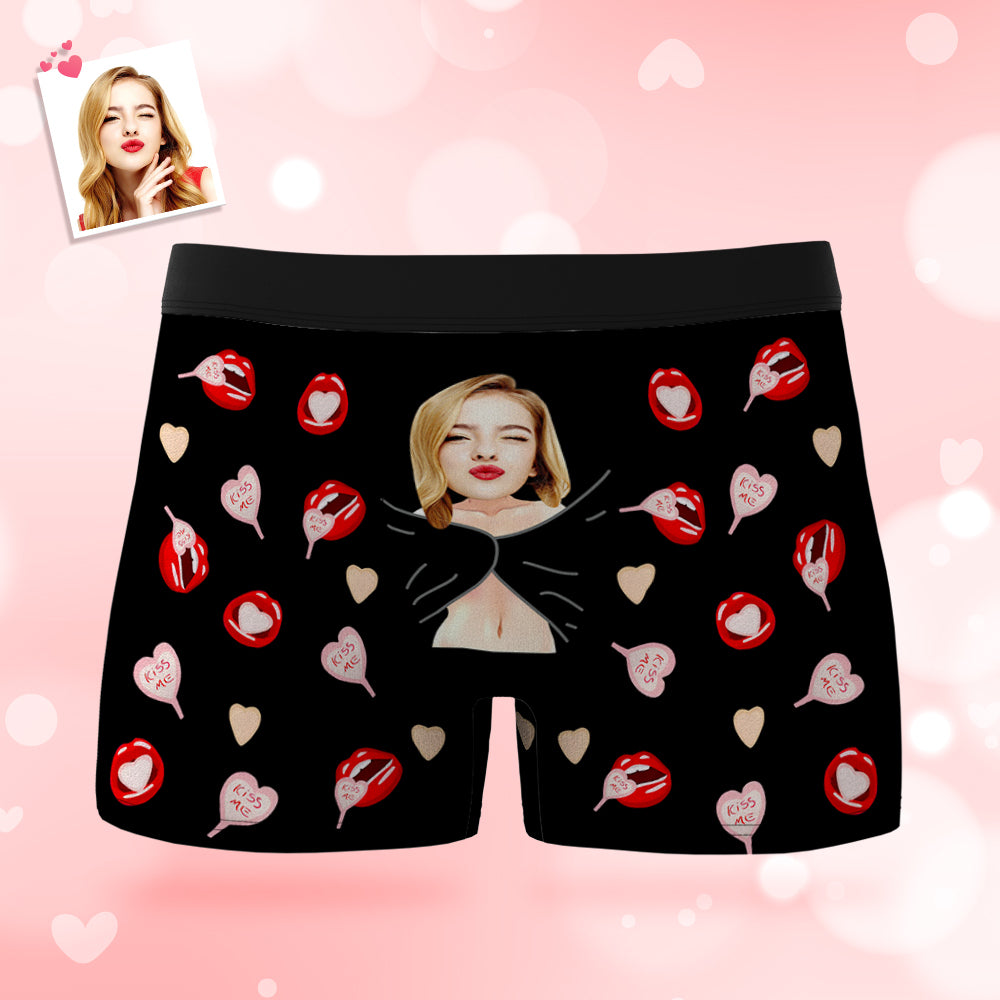 Custom Men's Photo Boxers Lip Print Personalized Gifts For Him - MyFaceUnderwearAU
