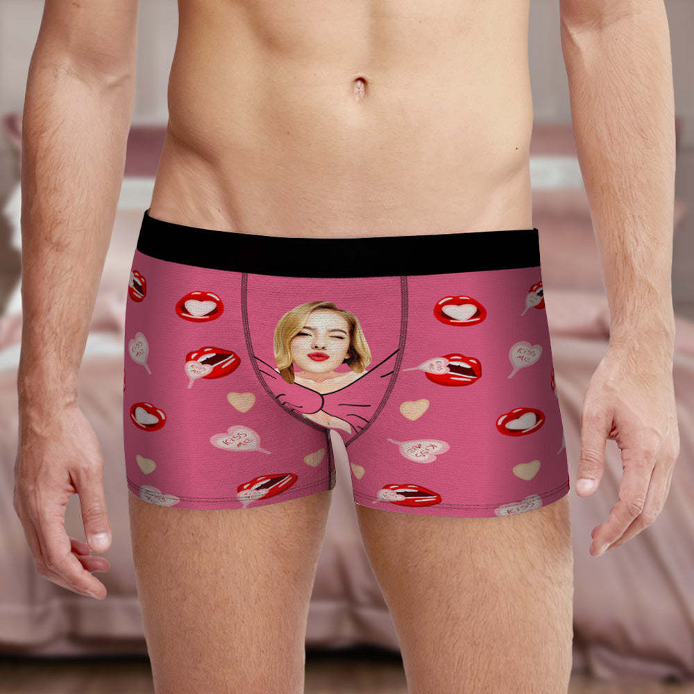 Custom Men's Photo Boxers Lip Print Personalized Gifts For Him - MyFaceUnderwearAU