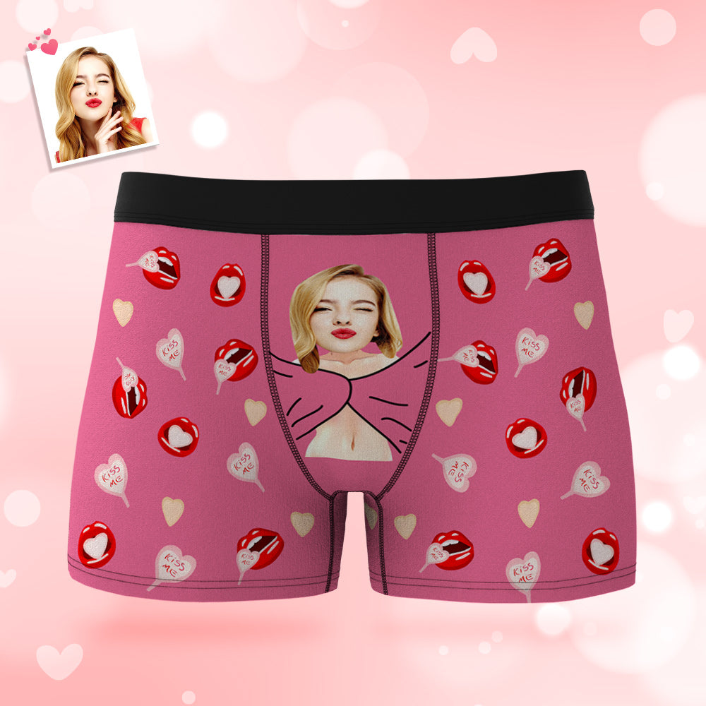 Custom Men's Photo Boxers Lip Print Personalized Gifts For Him - MyFaceUnderwearAU