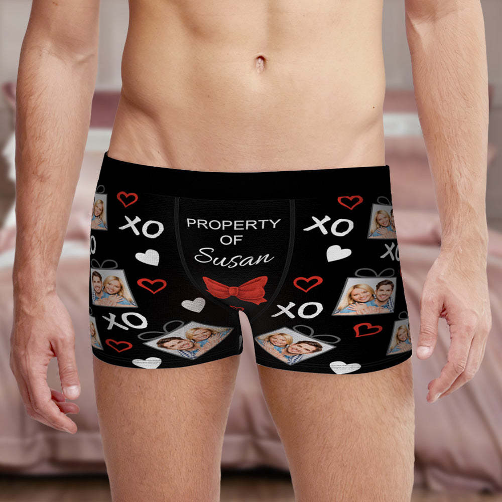 Custom Men's Photo Boxers Bow Tie Personalized Property Of Face Underwear - MyFaceUnderwearAU