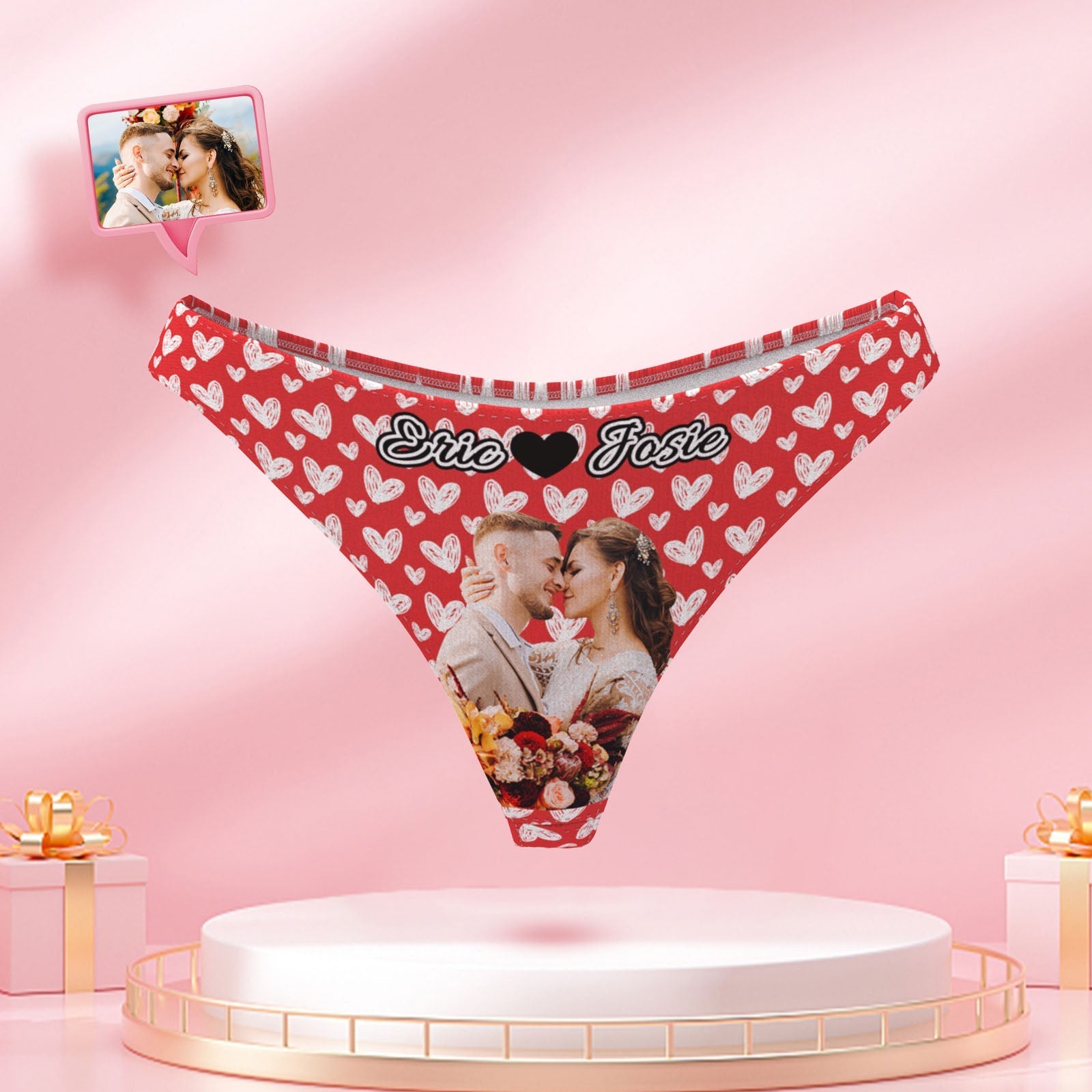 Custom Photo and Name Women Panties Personalized Heart Picture Thongs Underwear Gift For Her - MyFaceUnderwearAU