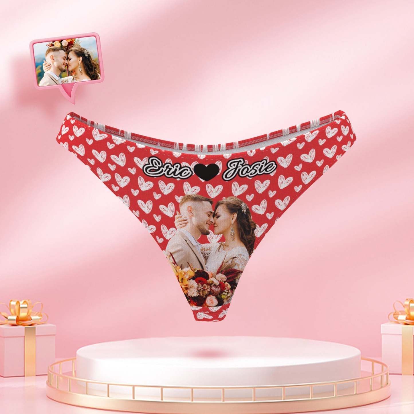 Custom Photo and Name Women Panties Personalized Heart Picture Thongs Underwear Gift For Her - MyFaceUnderwearAU