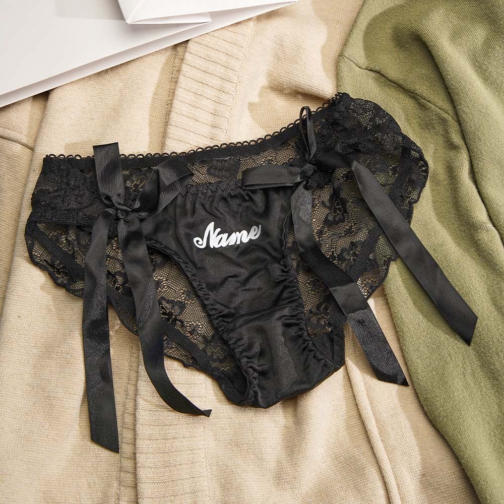 CustomLace Bow Panties Personalized Name Panties Translucent Lace Panties  Gift For Valentine - MyFaceUnderwearAU
