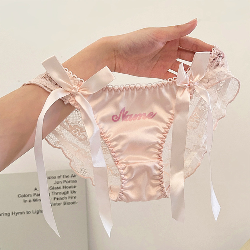 CustomLace Bow Panties Personalized Name Panties Translucent Lace Panties  Gift For Valentine - MyFaceUnderwearAU