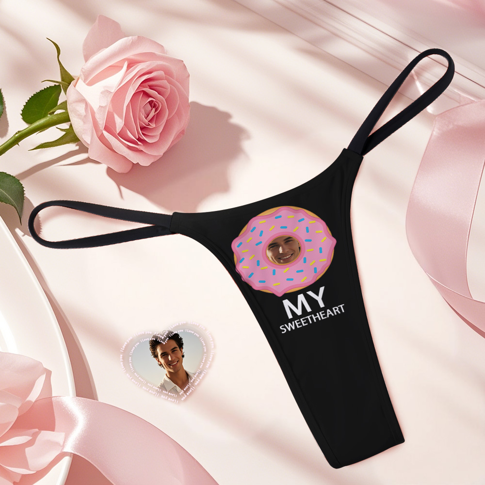 Custom Thongs Face Photo Panties Donut My Sweetheart Underwear Briefs Valentine Gifts For Her - MyFaceUnderwearAU