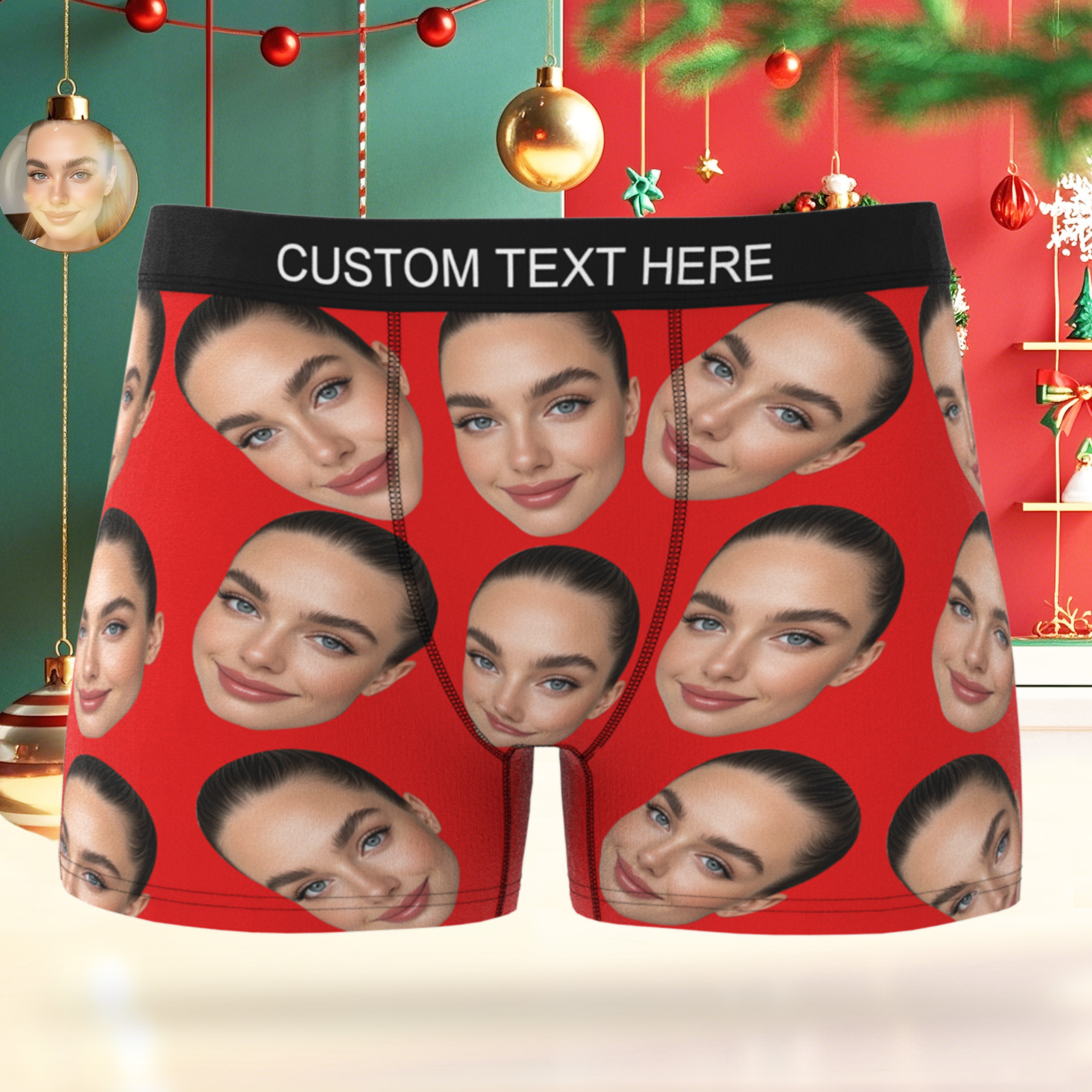Custom Big Face Boxer Shorts Personalised Red Boxer Briefs Gift for Him