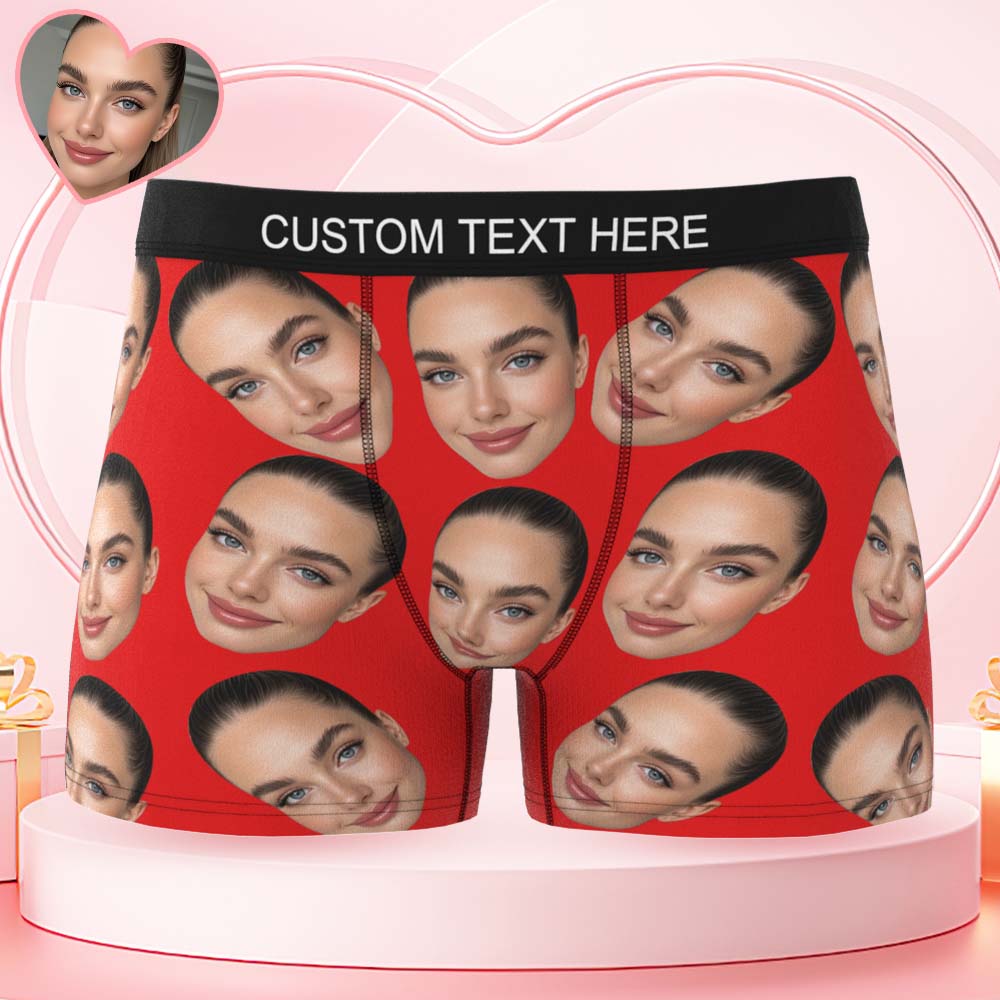 Custom Big Face Boxer Shorts Personalised Red Boxer Briefs Gift for Him