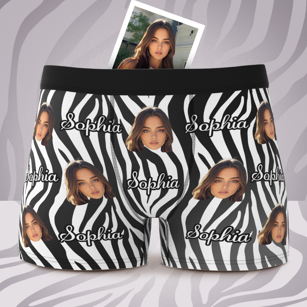 Custom Face and Text Colorful Stripe Boxer Shorts Men's Face Valentine's Day Gifts