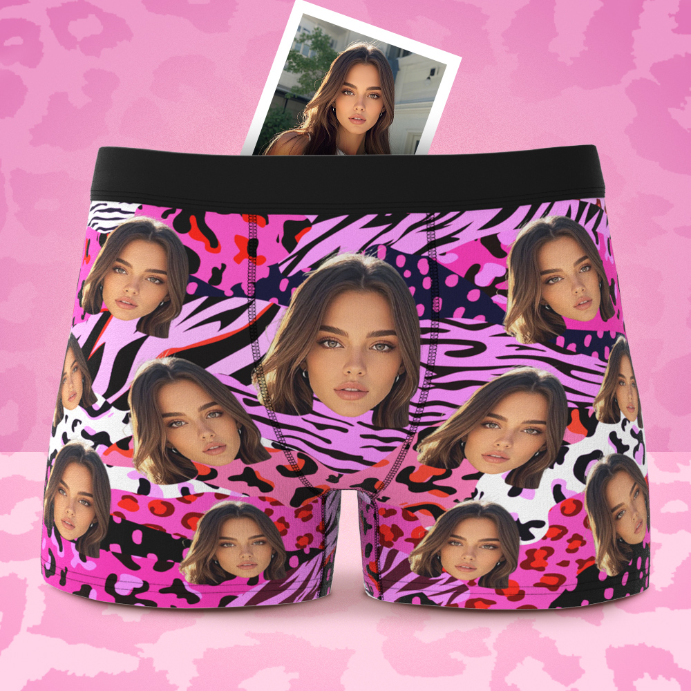 Custom Face Boxer Shorts Men's Face Mixed Patterns Underwear Valentine's Day Gifts Pink