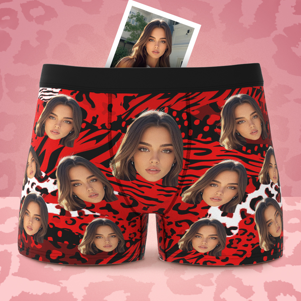 Custom Face Boxer Shorts Men's Face Mixed Patterns Underwear Valentine's Day Gifts Red