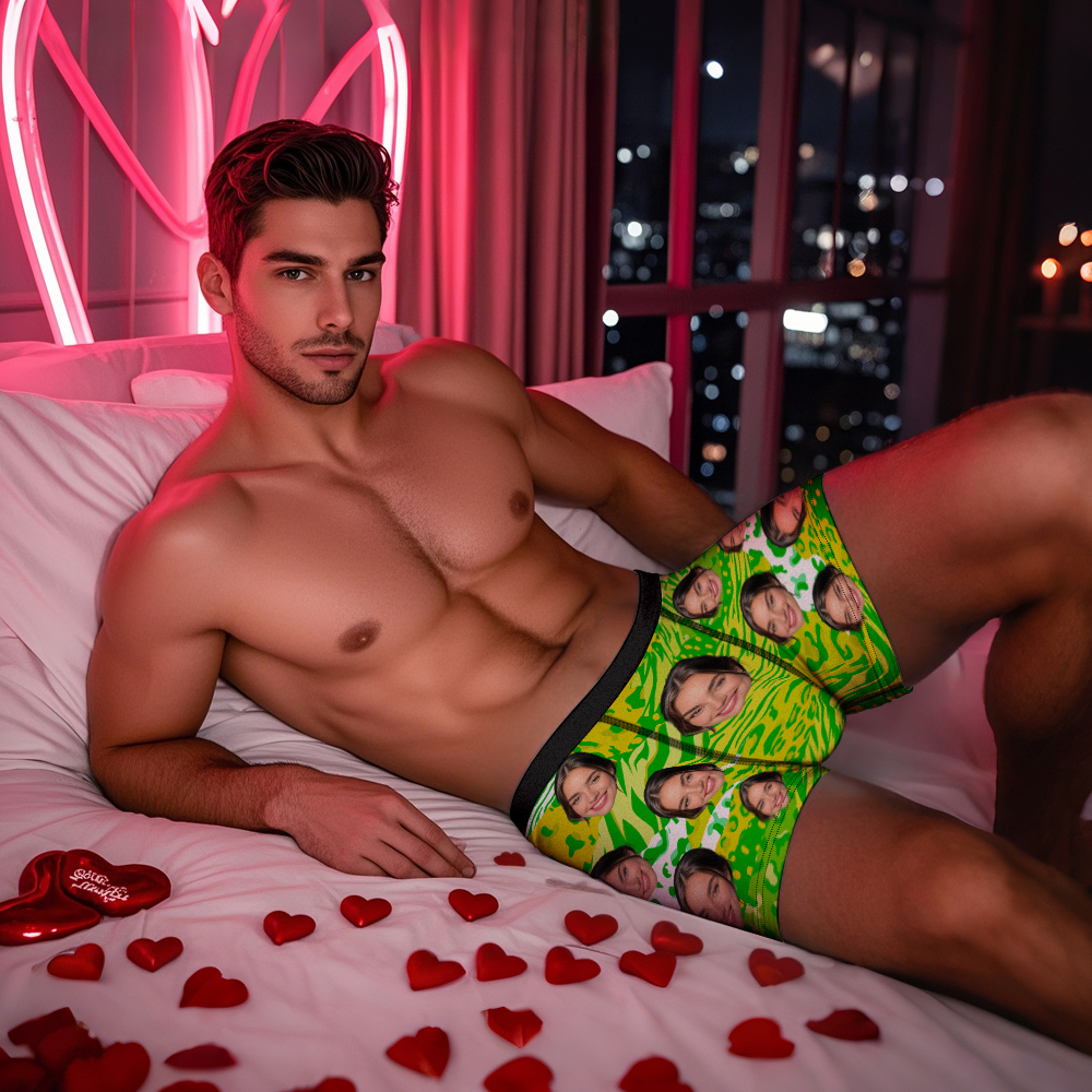 Custom Face Boxer Shorts Men's Face Mixed Patterns Underwear Valentine's Day Gifts Orange - MyFaceUnderwearAU