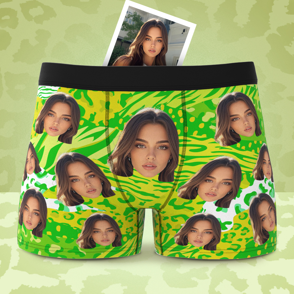 Custom Face Boxer Shorts Men's Face Mixed Patterns Underwear Valentine's Day Gifts Orange