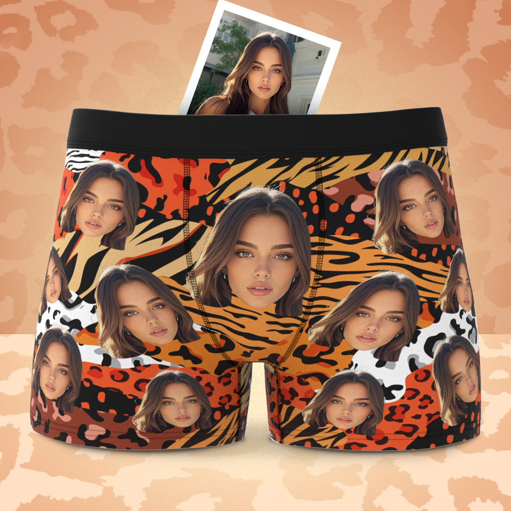 Custom Face Boxer Shorts Men's Face Mixed Patterns Underwear Valentine's Day Gifts Orange