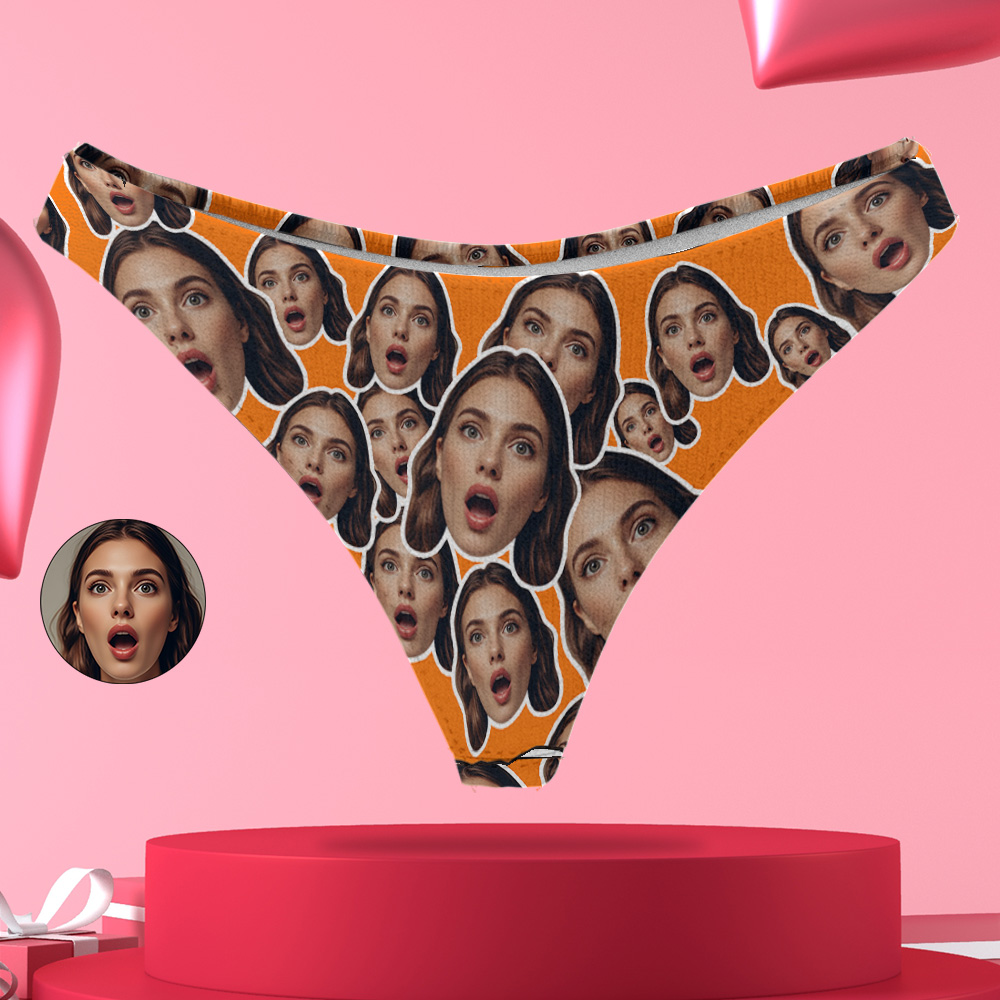 Personalize Orange Face Thong Mash Photo Panties Funny Underwear Briefs Valentine Gift For Her - MyFaceUnderwearAU