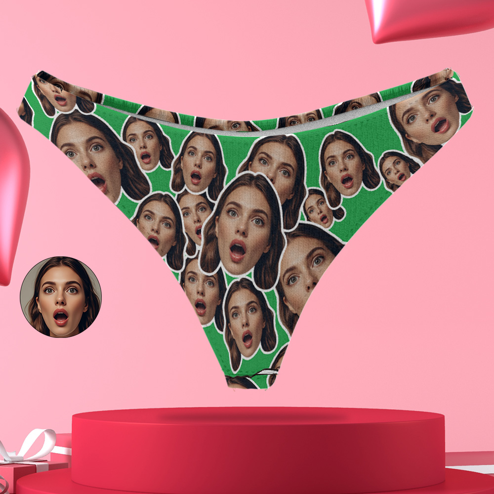 Personalize Green Face Thong Mash Photo Panties Funny Underwear Briefs Valentine Gift For Her - MyFaceUnderwearAU