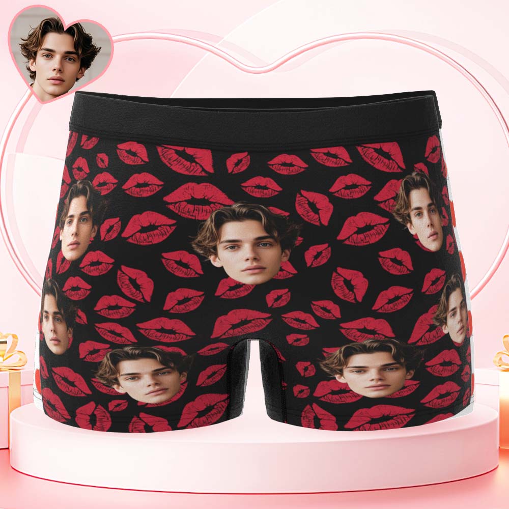 Custom Mens Kisses All Over Boxer Personalized Belt Color Face Boxers Valentines Day Underwear - MyFaceUnderwearAU