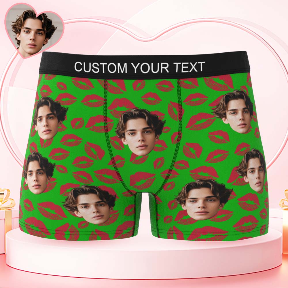 Custom Mens Kisses All Over Boxer Personalized Belt Color Face Boxers Valentines Day Underwear - MyFaceUnderwearAU