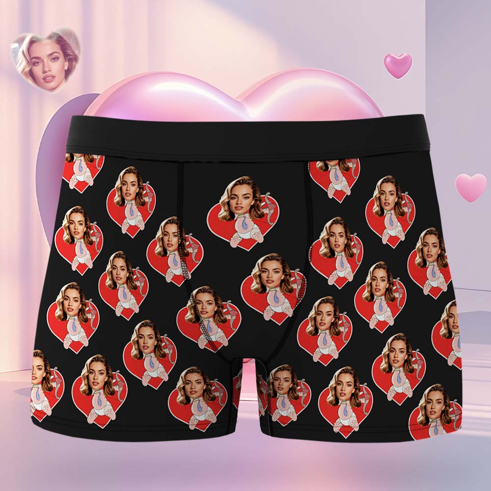 Custom Mens Face Boxer Cupid Love Heart Personalized Face Boxers Valentines Day Underwear