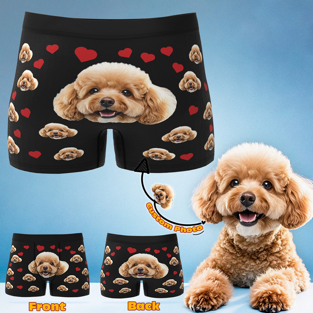 Custom Boxers with Pet Photo Men Underwear with Pet Face Personalized Blue Boxer Briefs with Tex Birthday Gift for Pet Dad Valentine's Day - MyFaceUnderwearAU