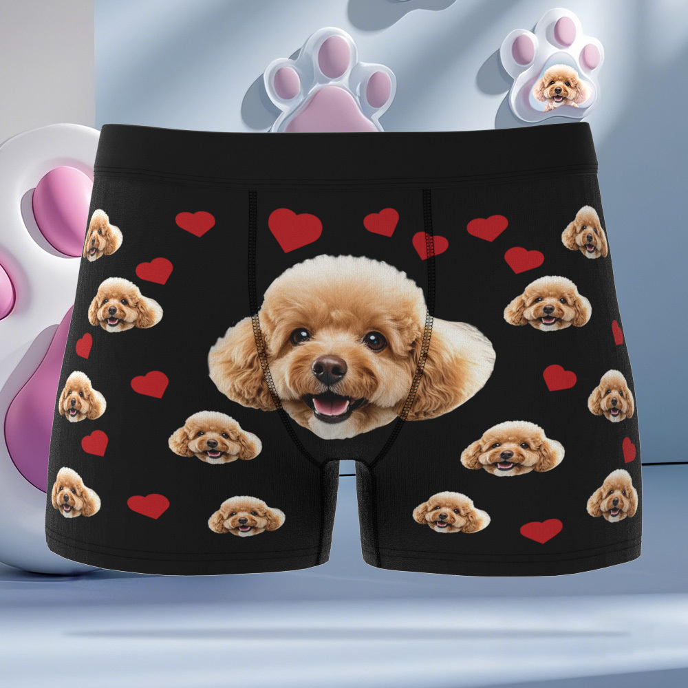 Custom Boxers with Pet Photo Men Underwear with Pet Face Personalized Blue Boxer Briefs with Tex Birthday Gift for Pet Dad Valentine's Day - MyFaceUnderwearAU