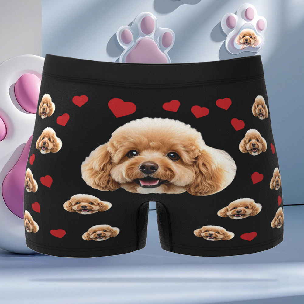 Custom Boxers with Pet Photo Men Underwear with Pet Face Personalized Blue Boxer Briefs with Tex Birthday Gift for Pet Dad Valentine's Day - MyFaceUnderwearAU