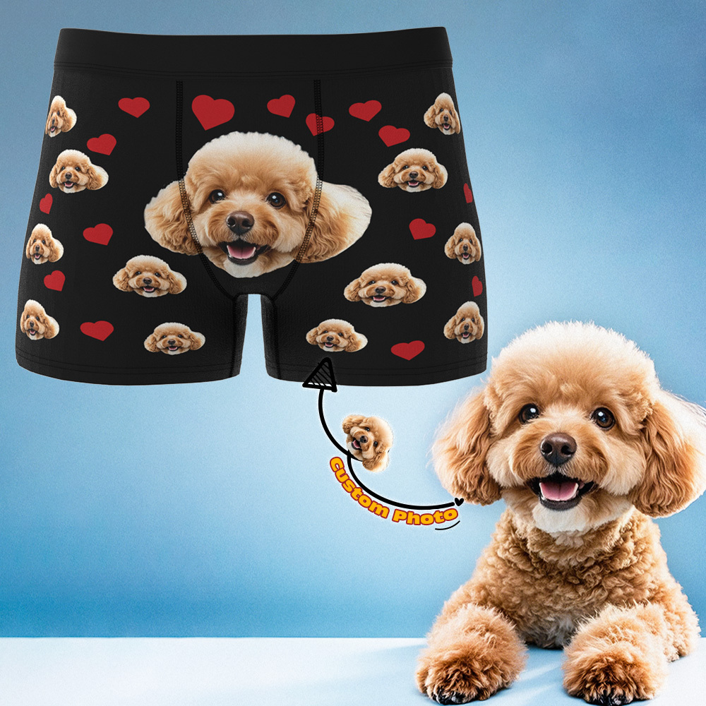Custom Boxers with Pet Photo Men Underwear with Pet Face Personalized Blue Boxer Briefs with Tex Birthday Gift for Pet Dad Valentine's Day - MyFaceUnderwearAU