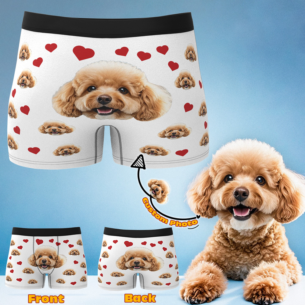 Custom Boxers with Pet Photo Men Underwear with Pet Face Personalized Blue Boxer Briefs with Tex Birthday Gift for Pet Dad Valentine's Day - MyFaceUnderwearAU