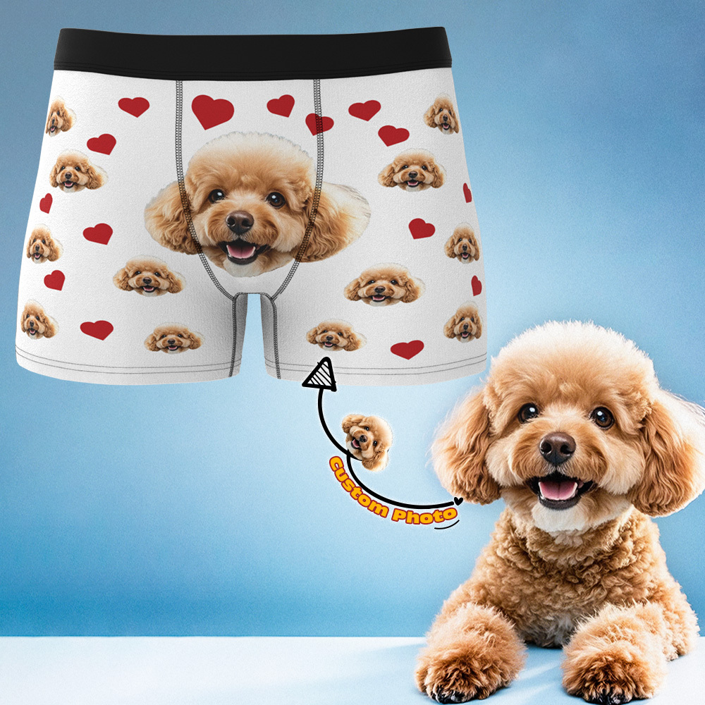 Custom Boxers with Pet Photo Men Underwear with Pet Face Personalized Blue Boxer Briefs with Tex Birthday Gift for Pet Dad Valentine's Day - MyFaceUnderwearAU