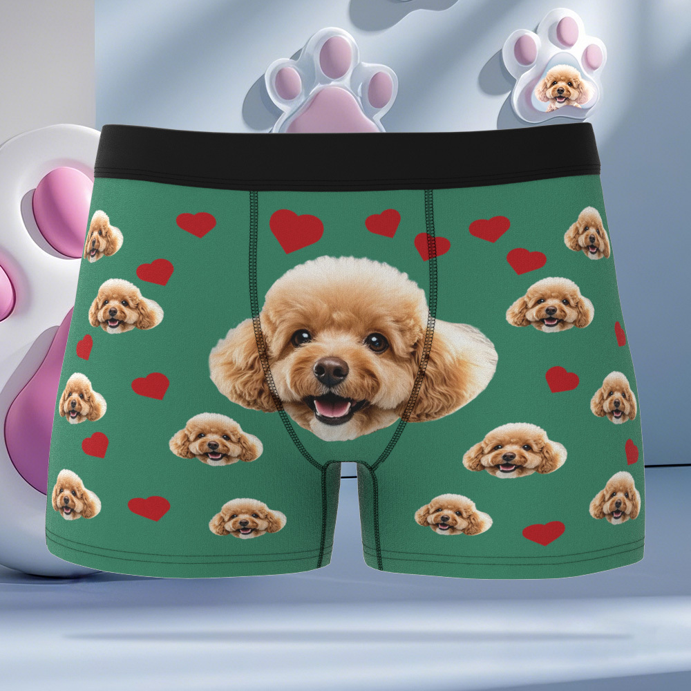 Custom Boxers with Pet Photo Men Underwear with Pet Face Personalized Blue Boxer Briefs with Tex Birthday Gift for Pet Dad Valentine's Day - MyFaceUnderwearAU