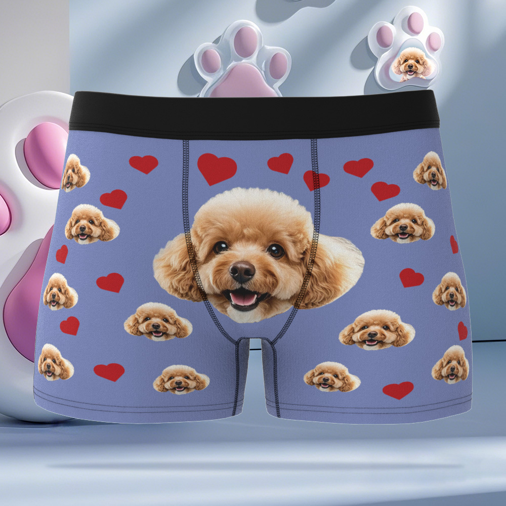 Custom Boxers with Pet Photo Men Underwear with Pet Face Personalized Blue Boxer Briefs with Tex Birthday Gift for Pet Dad Valentine's Day - MyFaceUnderwearAU