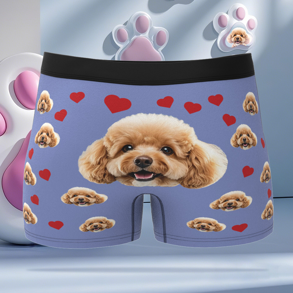 Custom Boxers with Pet Photo Men Underwear with Pet Face Personalized Blue Boxer Briefs with Tex Birthday Gift for Pet Dad Valentine's Day - MyFaceUnderwearAU