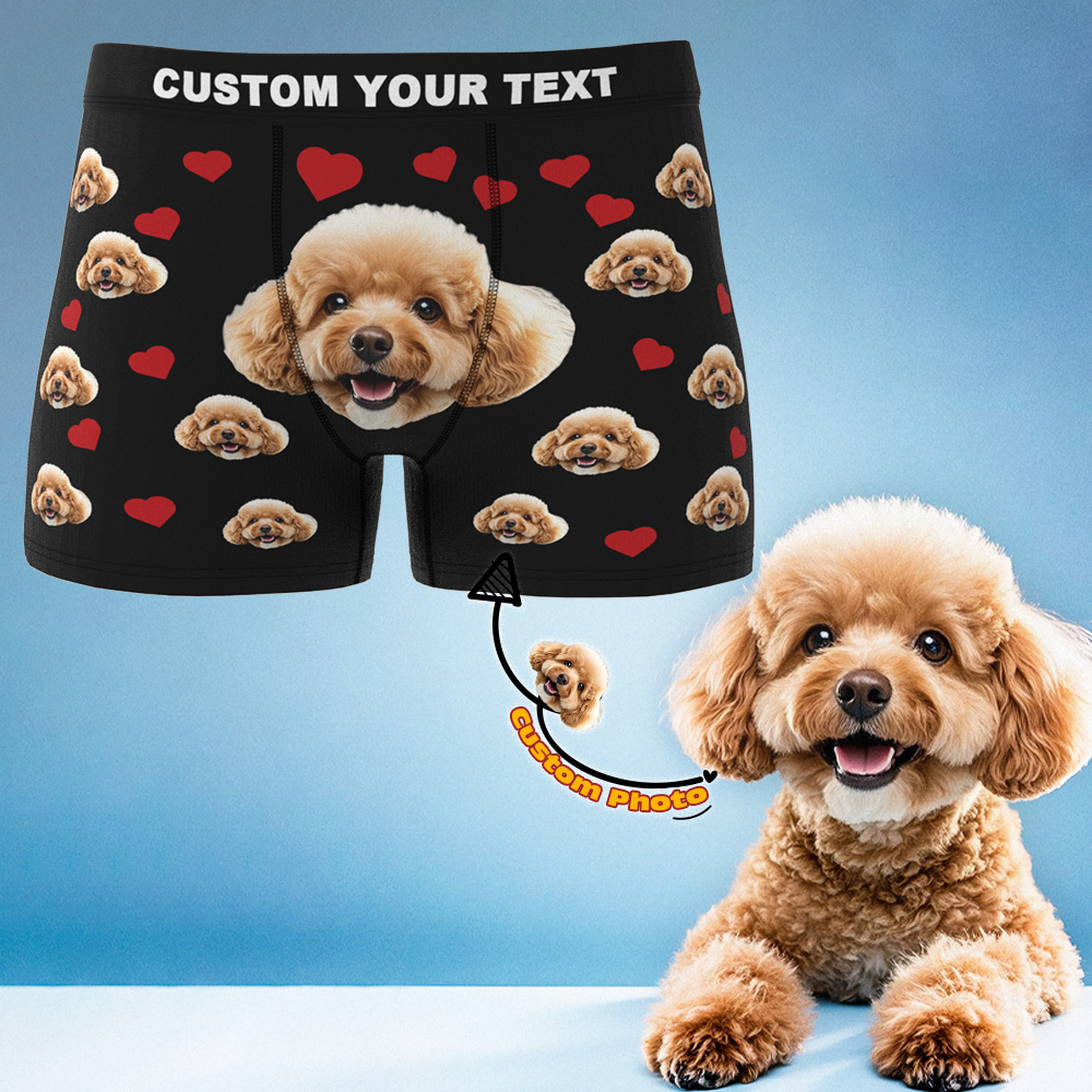 Custom Boxers with Pet Photo Men Underwear with Pet Face Personalized Blue Boxer Briefs with Tex Birthday Gift for Pet Dad Valentine's Day - MyFaceUnderwearAU