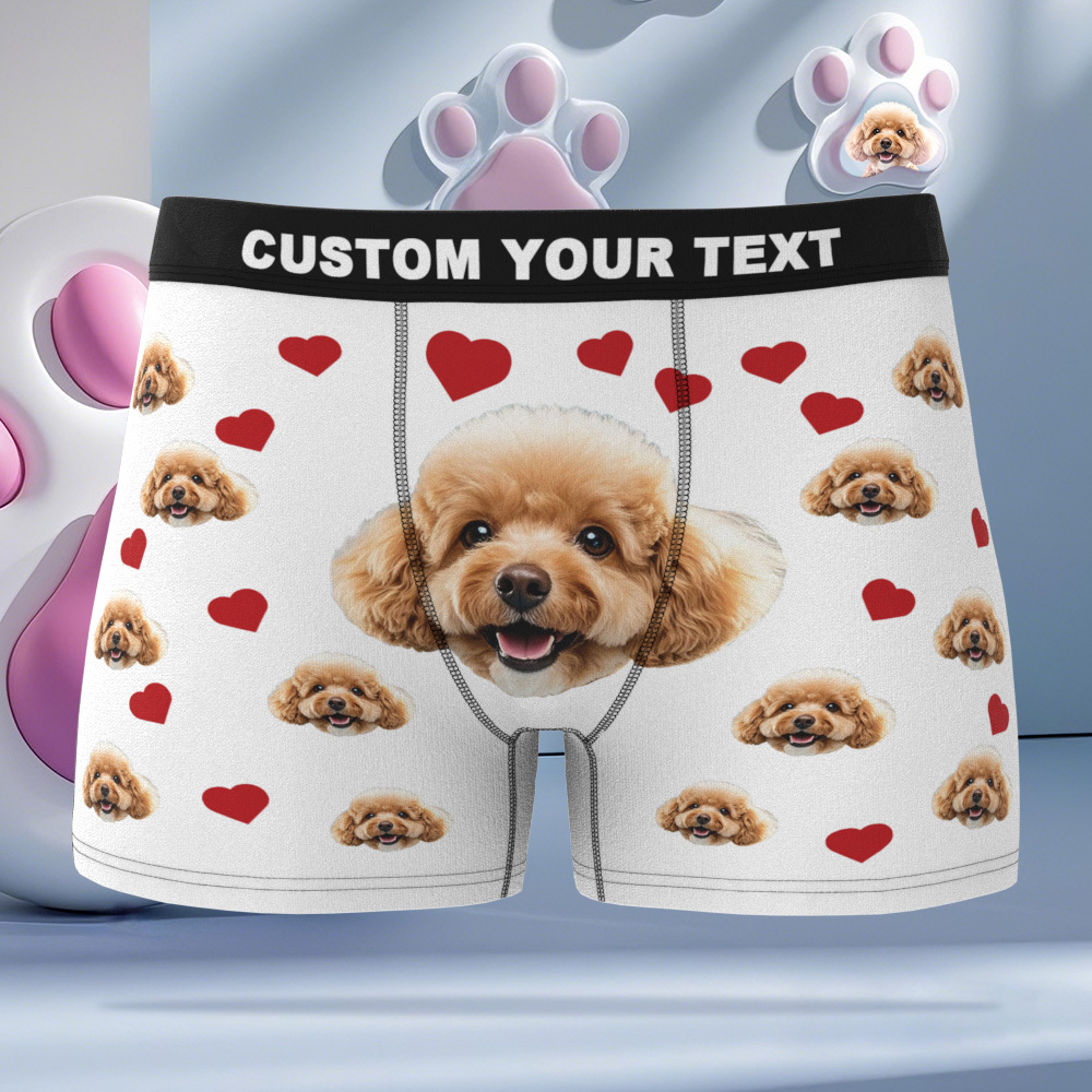 Custom Boxers with Pet Photo Men Underwear with Pet Face Personalized Blue Boxer Briefs with Tex Birthday Gift for Pet Dad Valentine's Day - MyFaceUnderwearAU