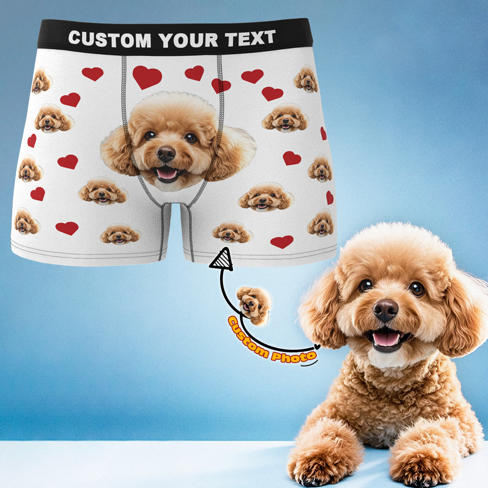 Custom Boxers with Pet Photo Men Underwear with Pet Face Personalized Blue Boxer Briefs with Tex Birthday Gift for Pet Dad Valentine's Day - MyFaceUnderwearAU