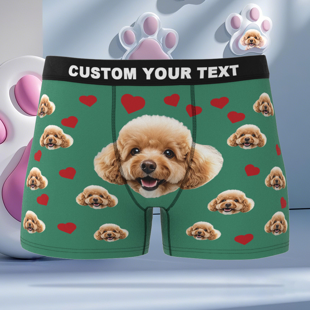Custom Boxers with Pet Photo Men Underwear with Pet Face Personalized Blue Boxer Briefs with Tex Birthday Gift for Pet Dad Valentine's Day - MyFaceUnderwearAU