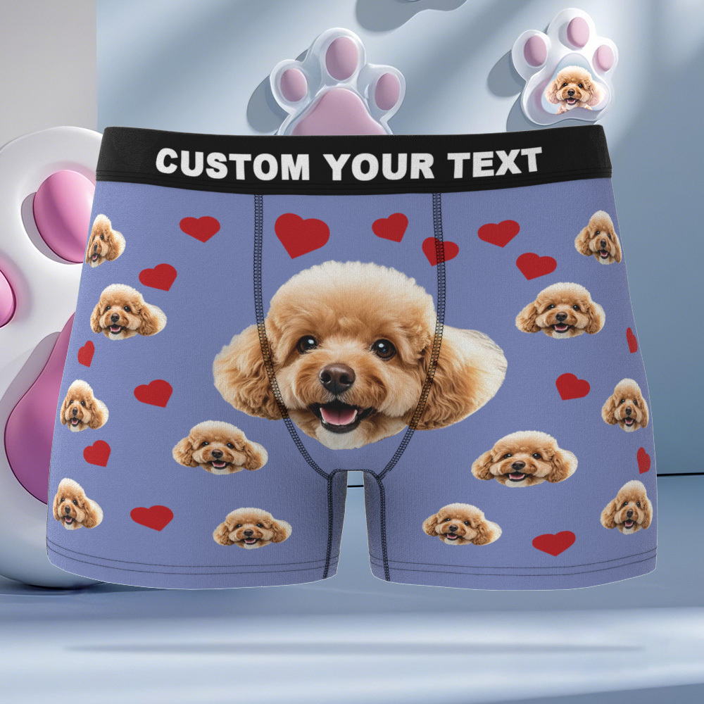 Custom Boxers with Pet Photo Men Underwear with Pet Face Personalized Blue Boxer Briefs with Tex Birthday Gift for Pet Dad Valentine's Day - MyFaceUnderwearAU