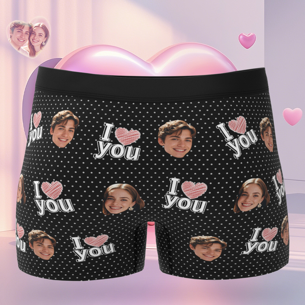 Custom Face Men's Boxer Teal Underwear Gifts for Husband I Love You Heart Men Face Boxer - MyFaceUnderwearAU