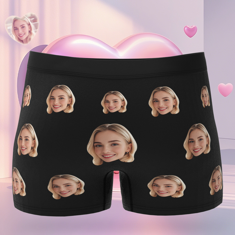 Custom Face Men's Boxer Teal Underwear Gifts for Husband I Love You Heart Men Face Boxer - MyFaceUnderwearAU