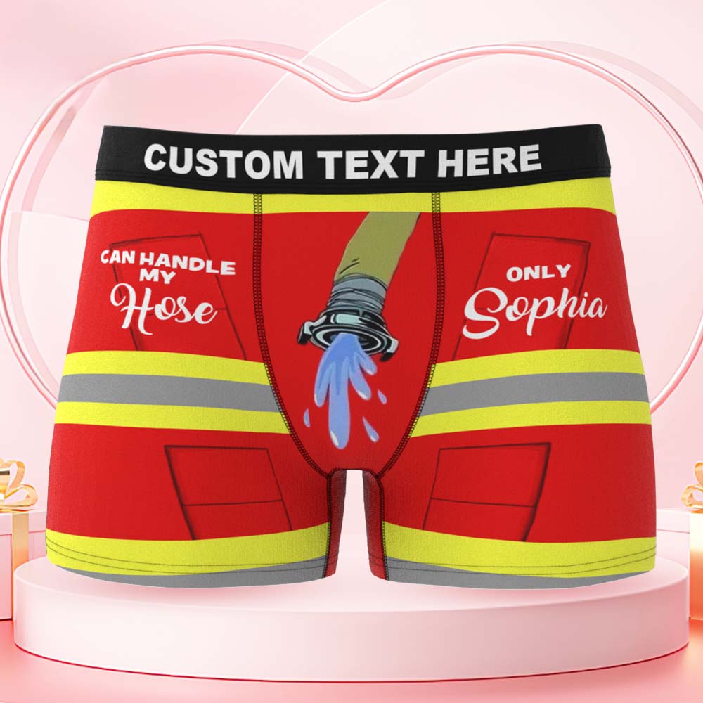 Personalized Gifts For Men Boxer Brief Handle My Hose Firefighter Uniform - MyFaceUnderwearAU