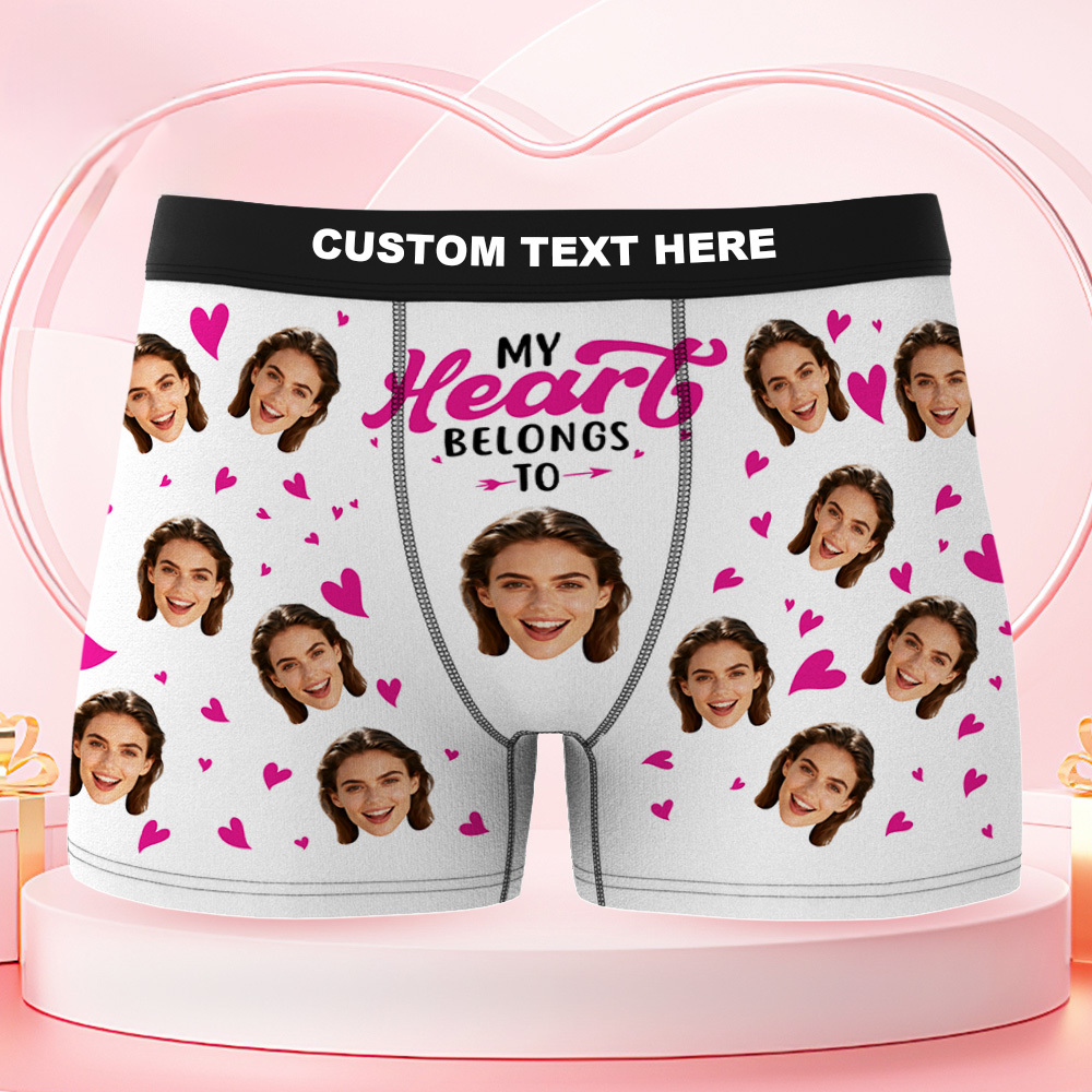 Personalized Face Boxer Briefs Funny Photo Underwear My Heart Belongs to Her Gift for Men - MyFaceUnderwearAU