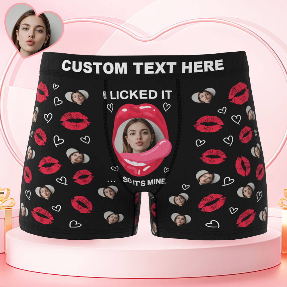 Custom Photo Funny Girlfriend Wife Face Licked It - Personalized Men's Boxer Briefs