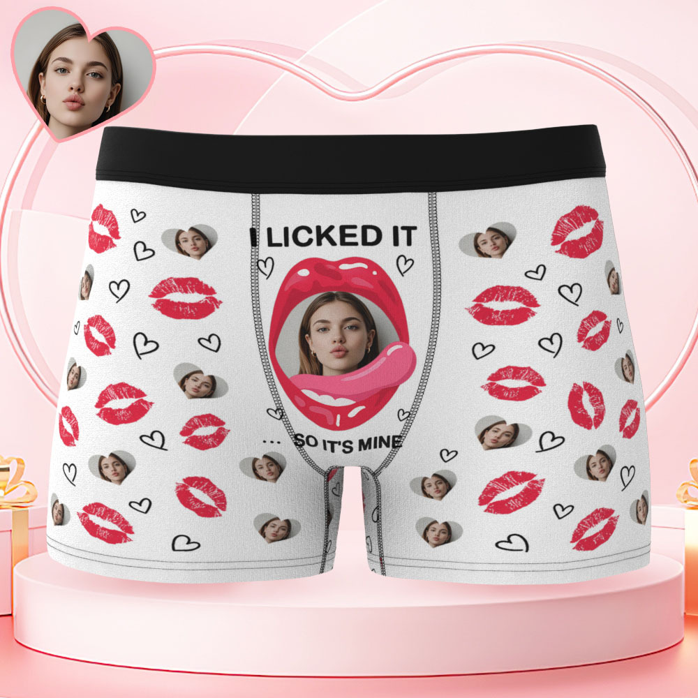 Custom Photo Funny Girlfriend Wife Face Licked It - Personalized Men's Boxer Briefs - MyFaceUnderwearAU