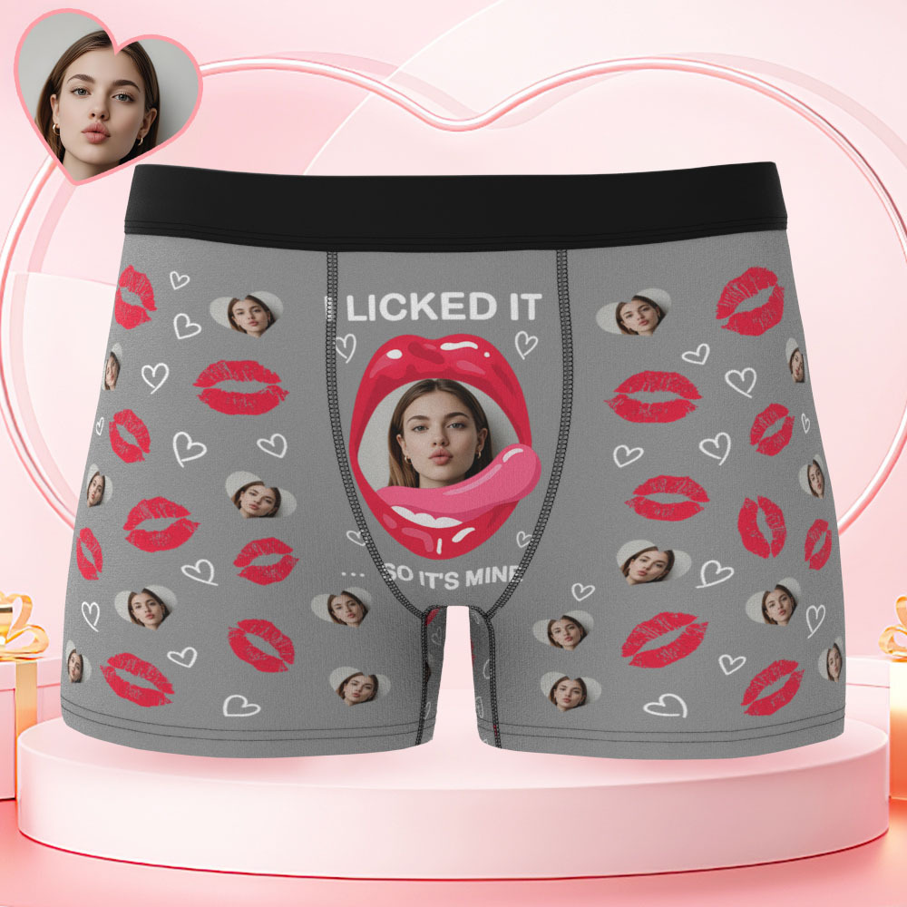Custom Photo Funny Girlfriend Wife Face Licked It - Personalized Men's Boxer Briefs - MyFaceUnderwearAU