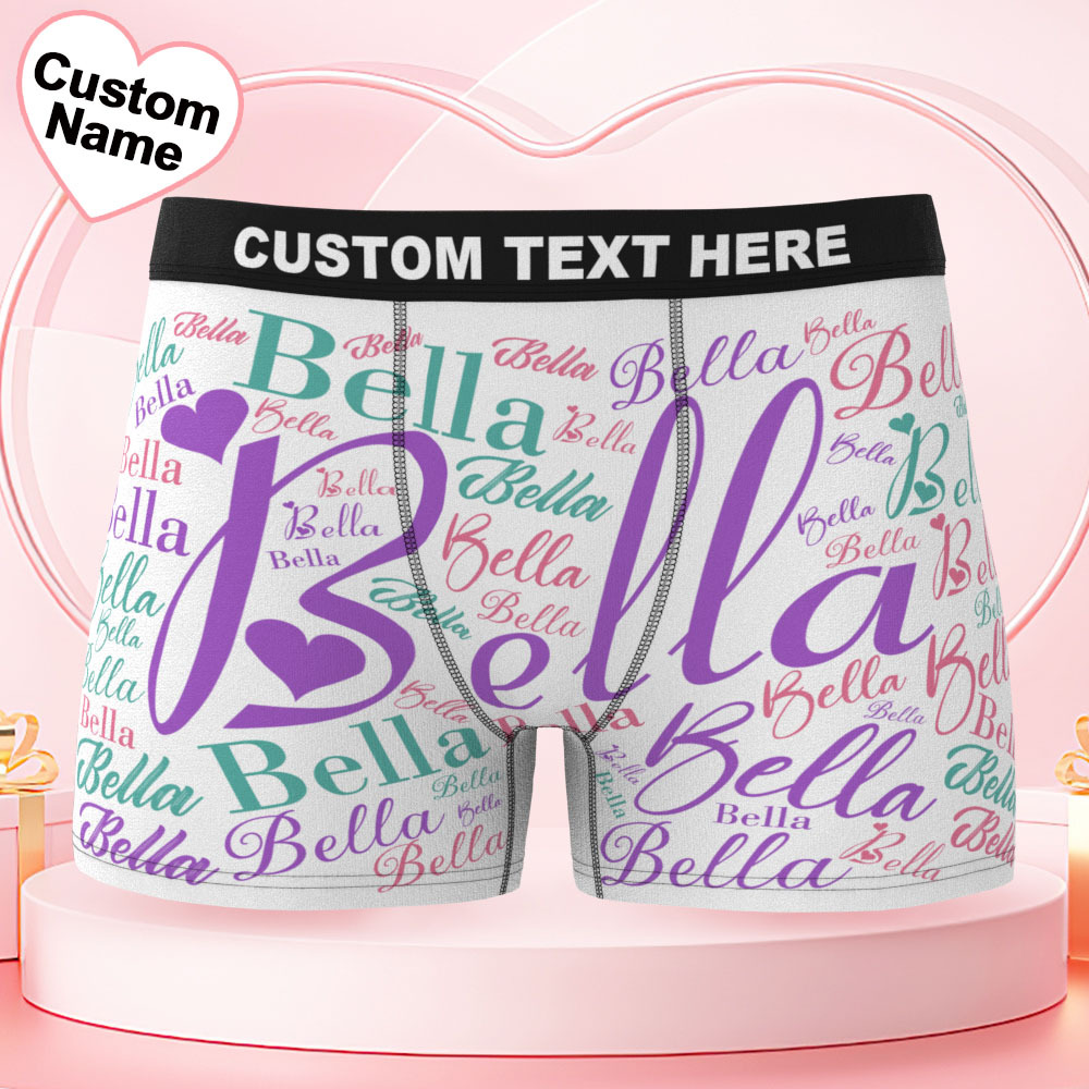Custom Name Men's Underwear With Heart Personalized Men's Boxer Briefs - MyFaceUnderwearAU