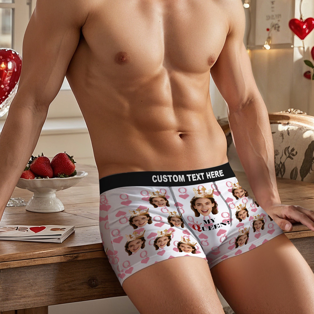Custom Face Men's Underwear My Queen Personalized Photo Men's Boxer Briefs Valentine's Gifts - MyFaceUnderwearAU