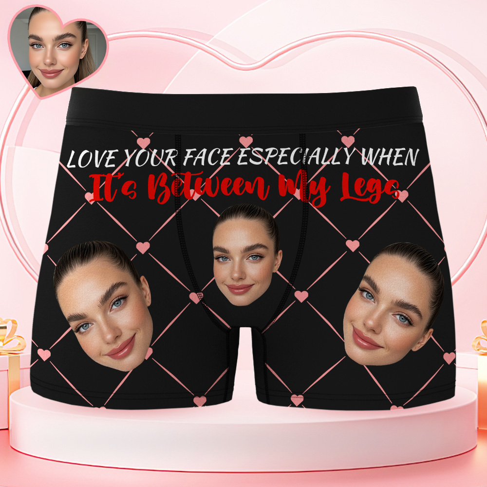 Valentine's Day Gifts Custom Face Men's Underwear Love Your Face Couple Style Boxer Briefs Birthday Gifts for Husband, Waistband Text Boxers - MyFaceUnderwearAU