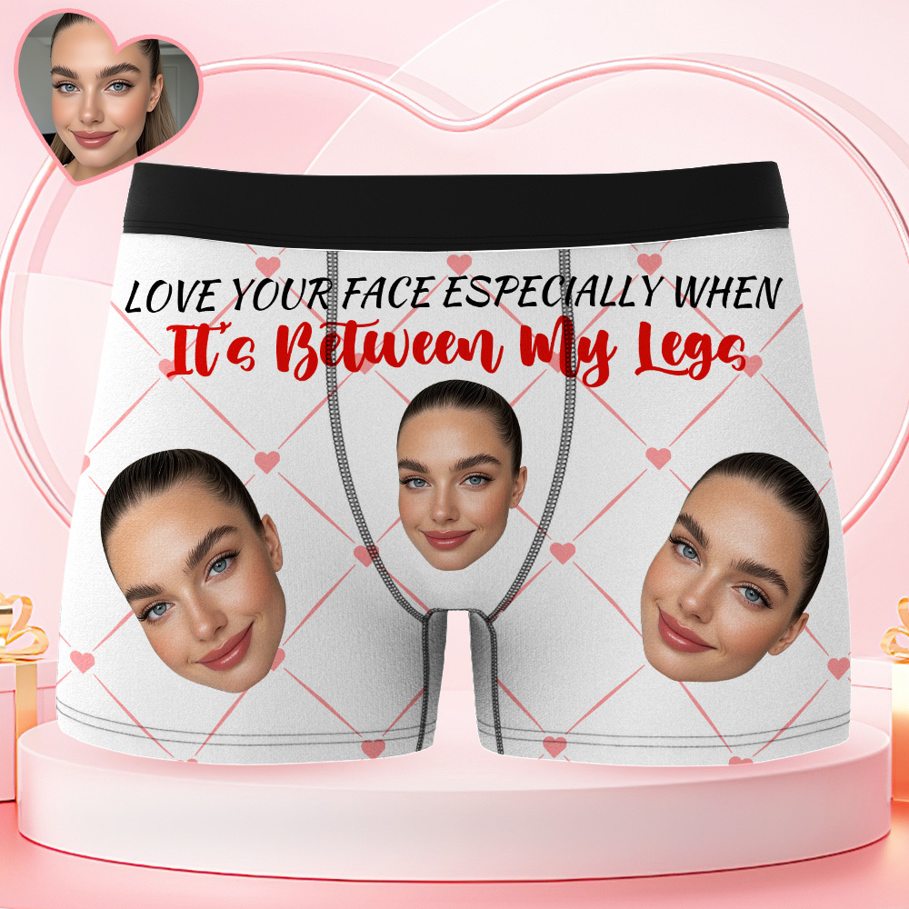 Valentine's Day Gifts Custom Face Men's Underwear Love Your Face Couple Style Boxer Briefs Birthday Gifts for Husband, Waistband Text Boxers - MyFaceUnderwearAU