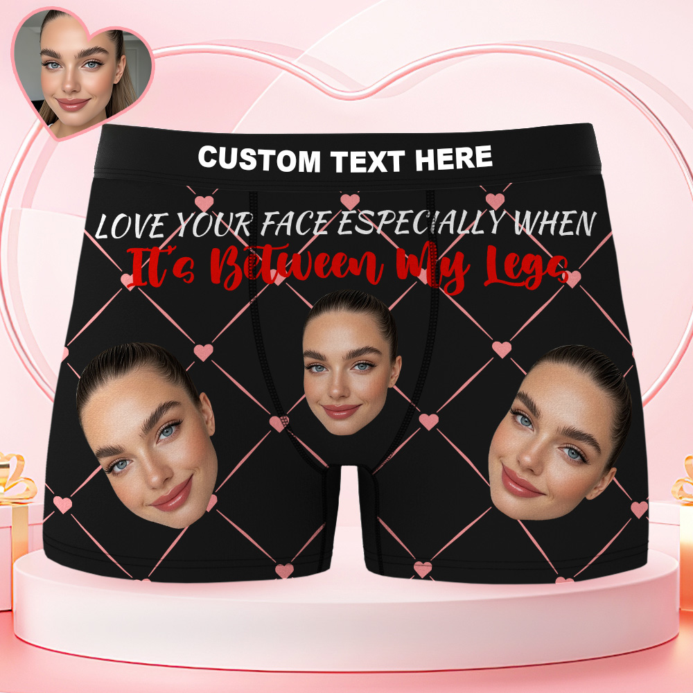 Valentine's Day Gifts Custom Face Men's Underwear Love Your Face Couple Style Boxer Briefs Birthday Gifts for Husband, Waistband Text Boxers - MyFaceUnderwearAU